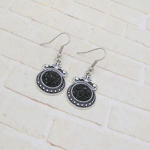 Black Druzy Drop Earrings Handmade Jewelry
